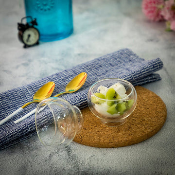 Borosilicate transparent Glass Zesty Bowls, Ice Cream, Bowl Small Fruit Serving Starters Glass Bowls, Microwave Safe,Perfect use for home, Round Insulated Double Wall Glass Bowl, 150 ml, Pack of 2